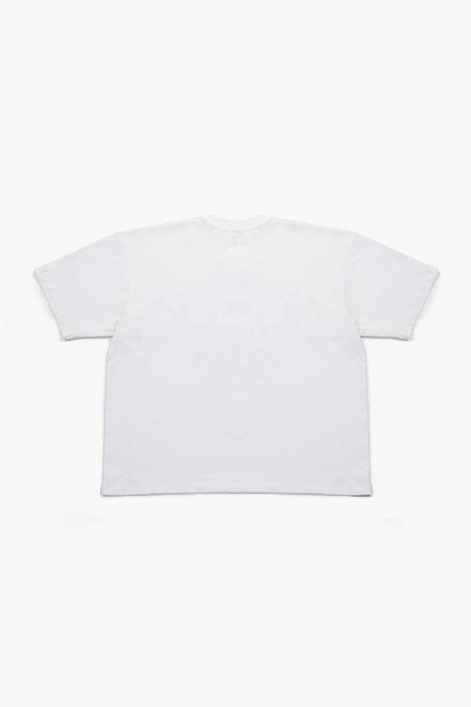 Back view of Cynique Regardless Tee in white — oversized unisex cotton T-shirt with clean rear silhouette and no back print, displayed flat on white background