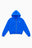 Hoodie zippé bleu électrique Cynique unisexe avec capuche, logo brodé blanc côté cœur, coupe droite, poches kangourou, en coton épais 450 GSM.
