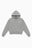 Hoodie zippé gris clair Cynique en coton 450 GSM, coupe oversize unisexe. Logo brodé blanc côté cœur, capuche doublée, poches kangourou, zip métallique central. Design minimaliste streetwear.